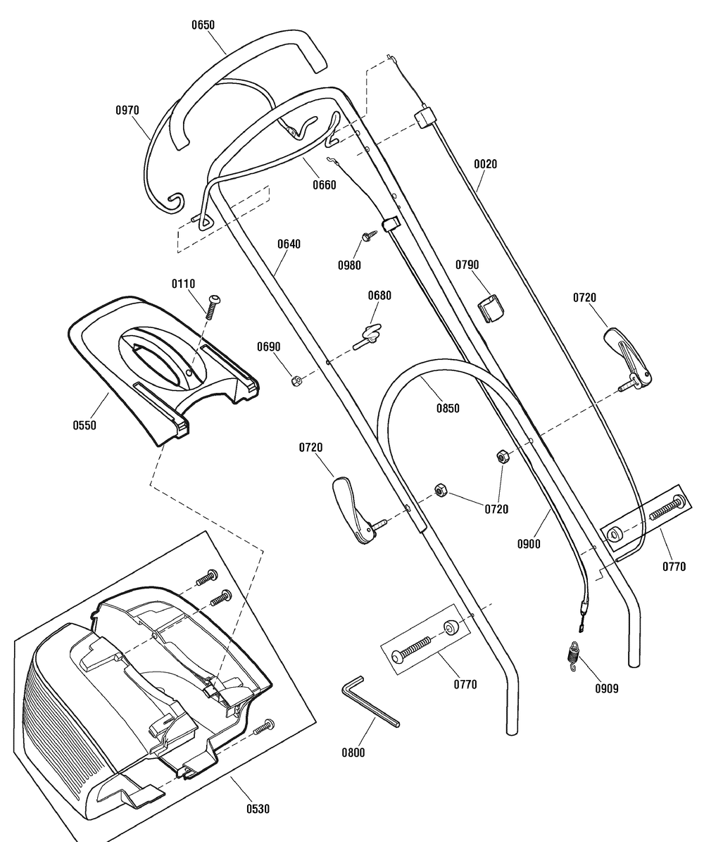 Handle, Controls And Grasscatcher Group (884066) Diagram and Parts List for 884066 2010 Briggs and Stratton Lawn Mower
